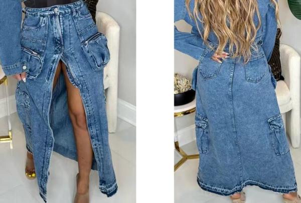 Ripped Fashion Lady Jeans Custom Logo Stretch Denim Long Skirts Trend 31
