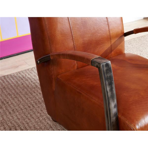 Light Brown Tan Leather Accent Chair , Leather Relaxing Chair Durable Iron Armrest