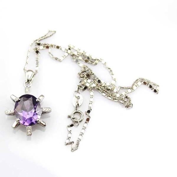 925 Sterling Silver Amethyst Cubic Zircon Pendant Jewelry (E06J)