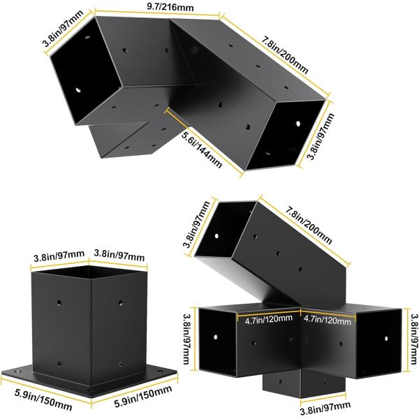 Heavy Duty 30° Slanted Roof Wall Mount 4x4 Pergola Bracket Kit Angled Construction Pergola Hardware for Outdoor Wood Gazebo Sheds