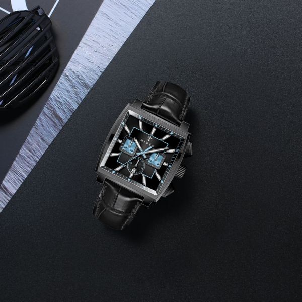 Stainless Steel Square Men's Quartz Watch, ODM Supported | Comes With Genuine Leather Strap - Made in Shenzhen, China
