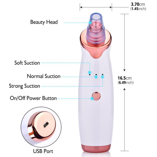 Electric Facial Pore Blackhead Vacuum Suction Remove Machine with 5 Probes Remove Dead Skin Professional Facial Care