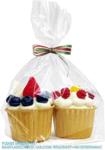 Flat Bottom Cellophane Bags, 4x4x9 Inches Gusseted Cellophane Bags With Paper Insert,100 Pieces