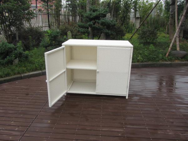 Resin Wicker Storage Box , Aluminum Frame White Rattan Cabinet