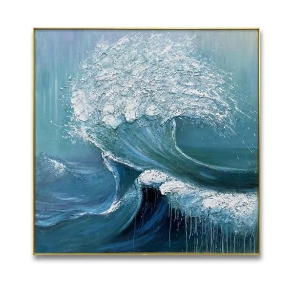 Hand Painted Sea Wave Oil Painting Artwork Modern Abstract Heavy Textured Wall Hanging