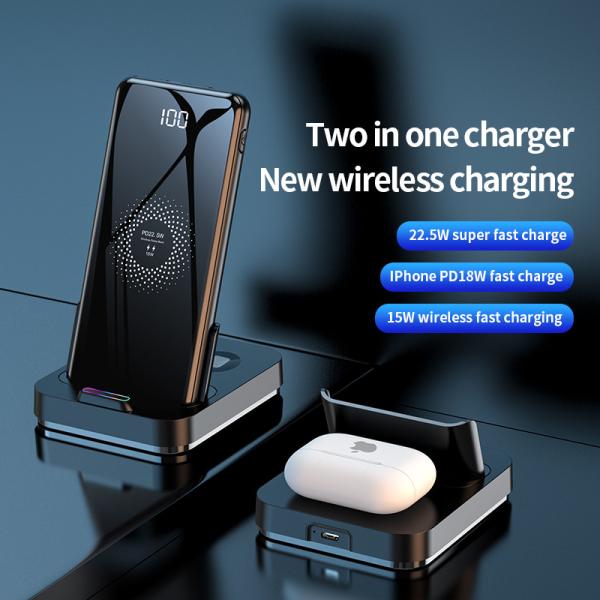 2 in 1 Fast Qi Wireless Charger Power Bank  15W Multifunctional