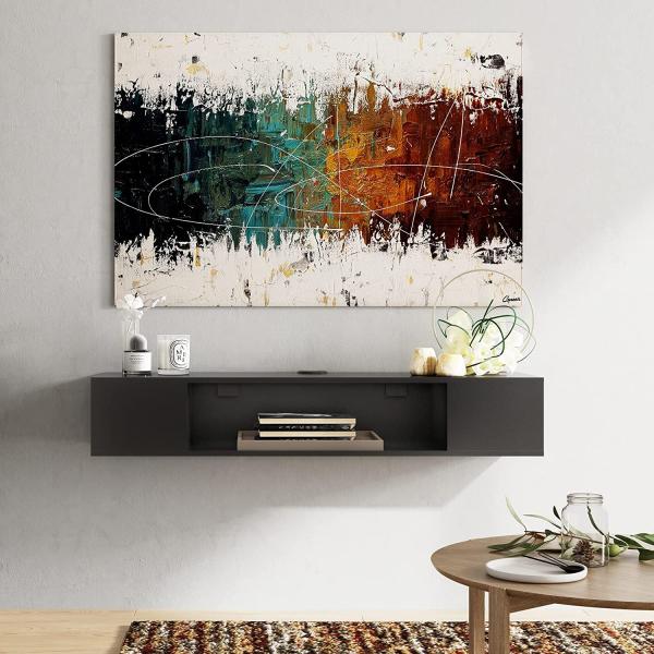 3 Storages Modern TV Stand Cabinet ‎Matte Black Wooden TV Console Stand ‎8.2kg