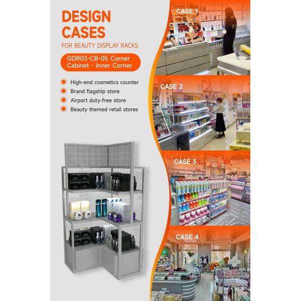 GDR03-CB-05 Inner Corner Cabinet with LED Strip Lights and Transparent Tempered Glass for Fashion Boutiques