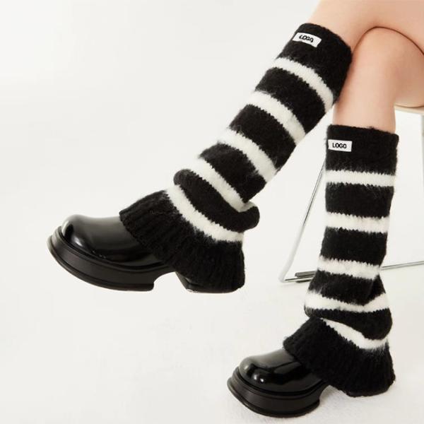 Logo personnalisé chauffe-jambes pour femmes manches de chaussettes tricotées acryliques à rayures horizontales