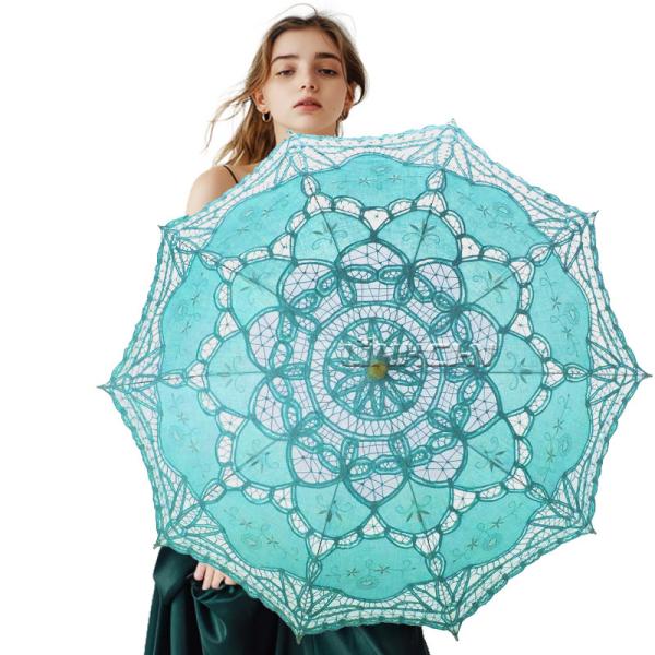 Elegant Wooden handle Wedding Umbrella Lace folding wooden parasol for party supplies