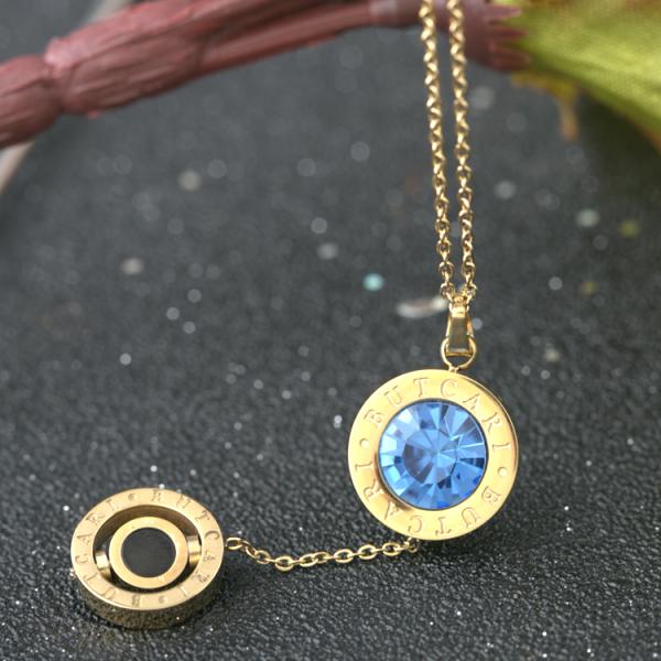 Crystal Necklace, Stainless Steel Crystal Necklace, Letter Carving Decorative Necklace