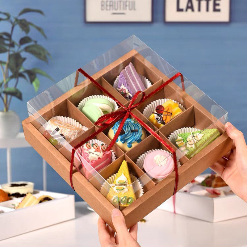 Picnic Box 25cm*25cm with Lid Kraft Paper Disposable Mousse Cup Packaging Eco-friendly