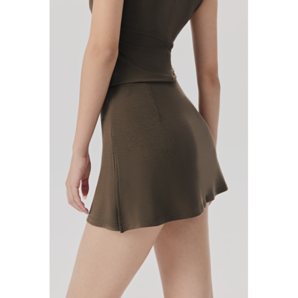Black Flared Mini Skirt with Built-in Shorts, Soft Stretchy Fabric for Casual and Active Wear