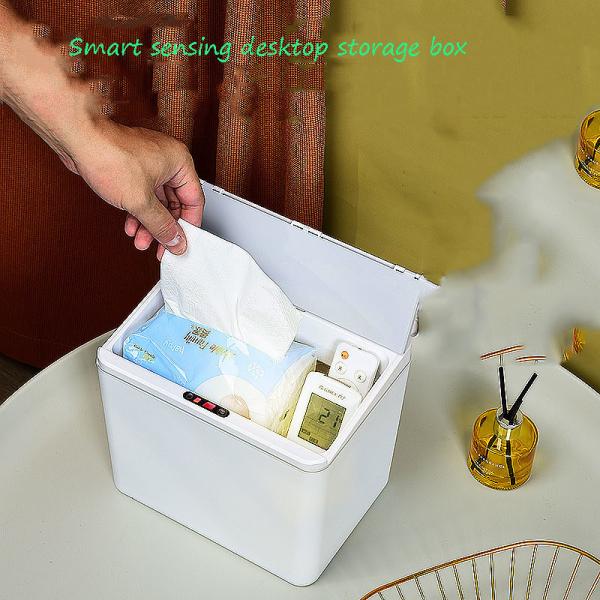 Wide Storage Box Desk Dormitory Office Tissue Box Snack Box Mouth Smart Folding Open Lid Induction Plastic Trash Can