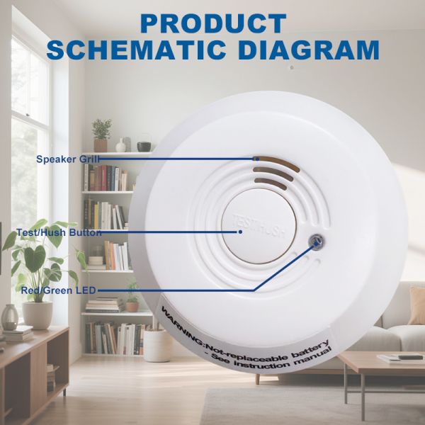 JAT-1202 Photoelectric Smoke Detector, EN14604:2005 Certified Fire Alarm with Built-in Non-Replaceable CR123A Battery, 85dB High Sound Smoke Alarm, Ceiling Mount Fire Safety Sensor for Home Office Hot