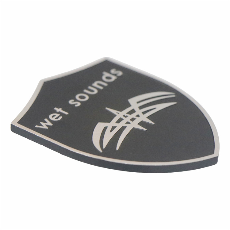 Custom Shield-shaped Die-cast Aluminum Nameplate With Adhesive Backing
