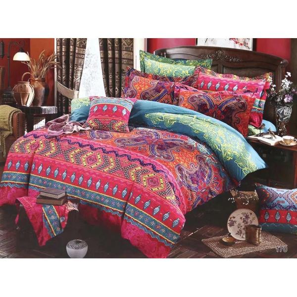 Home Hotel Bohemian Double Duvet Cover Set Blue with Brown Boho Quilt Bedding Set