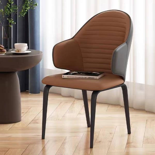 Graceful Chairs With Metal Legs , PU Brown Leather Dining Chair