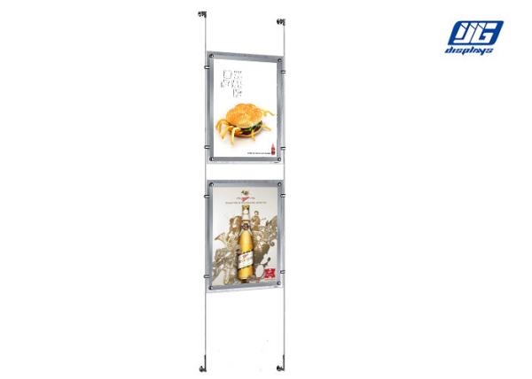 10mm Clear Crystal LED Light Box , Acrylic Frame A2 Poster Size Stainless Steel Wire Hanging Light Box