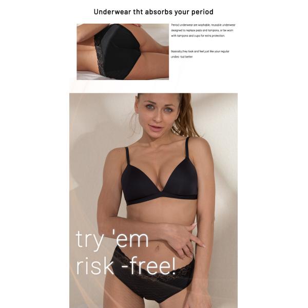 Customized 4 Layers Heavy Absorption Lady Sexy Lace Menstrual Underwear