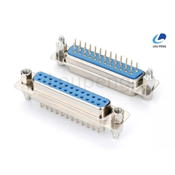 25pin D-SUB Connector female Machine pin low side, full gold and blue glue, riveted copper post 6.0, locking screws