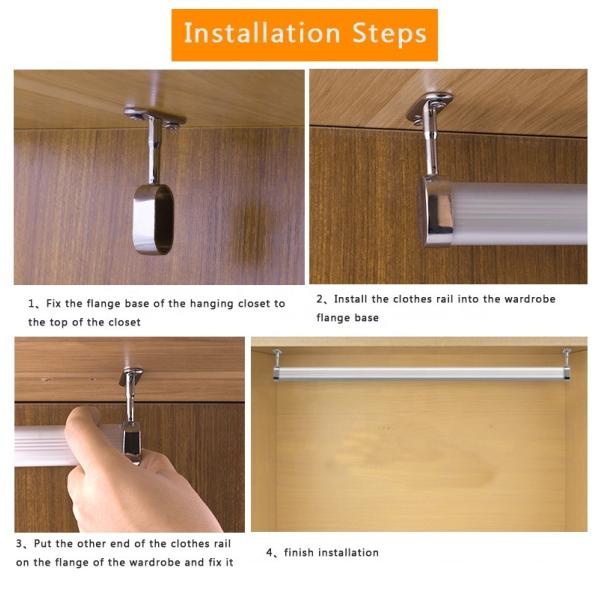 Mail Packing Zinc Alloy Closet Hanger Rod Pipe Brackets for Wardrobe Tube End Support