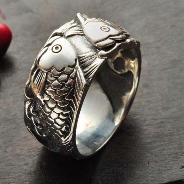 Sterling Silver Women's Men's Band Ring Thai Vintage Fish Style 925 Siver Ring (R603084)