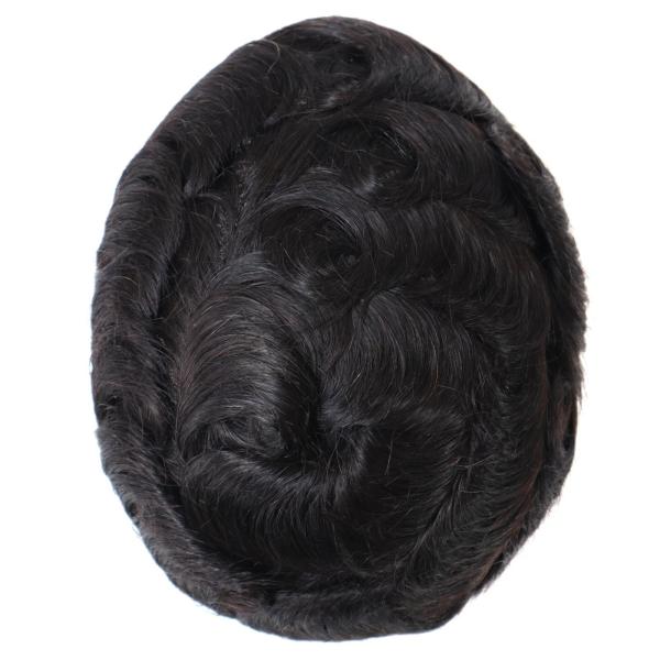 Mens Toupee Human Hair Replacement System French Lace Poly Skin Hairpieces #1B Australia