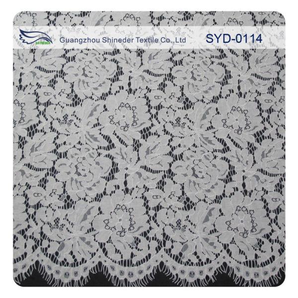 White Corded Bridal Lace Fabric For Wedding , Embroidery Lace Fabric