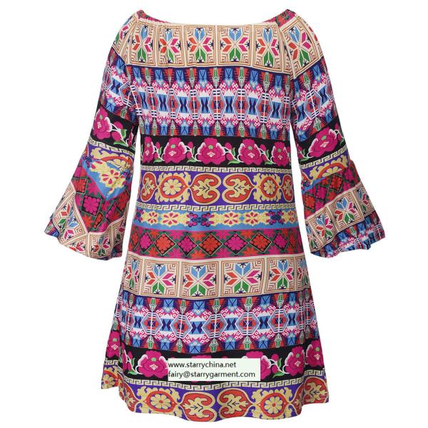 straples printed women dress with balloon sleeve national dresses