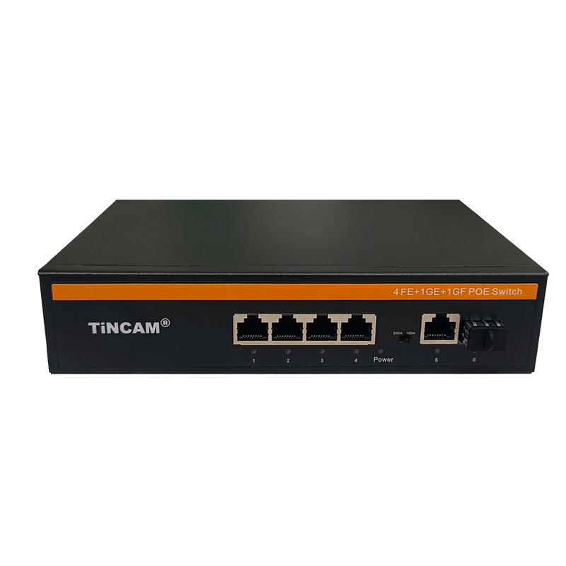 TiNCAM 6 Port PoE Switch 10/100Mbps 4 PoE Ports 1 UPLINK 1 Gigabit SFP 65W for IP Camera CCTV Surveillance TBC-4PS4506N-1PF