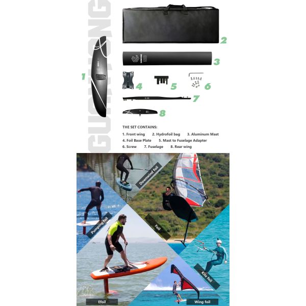 Unisex GY890 Hydrofoil Carbon Fiber Surfing 1232sqcm Downwind FoilWater Play Kitesurfing
