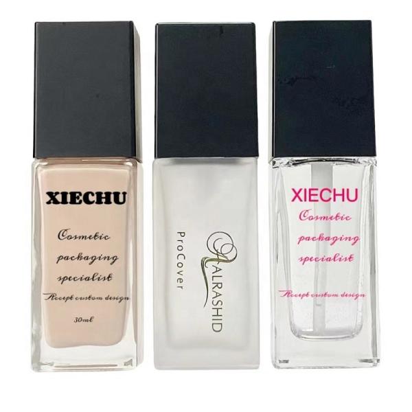 Customised 30ml Matte Clear  Foundation Pump Bottle Square Glass Pump Bottles