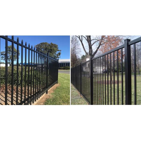 Garden Steel Fence with Black Spear Top Galvanized Tubular Steel Panels 2.4mL x 2mH