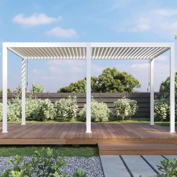 Smart Outdoor Lounge Pavilion with Aluminium Alloy Electric Louver Turning Control