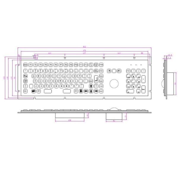 PS2 107 числовая клавиатура нержавеющей стали ключей IP65 с трекболом