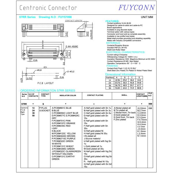24 разъема штепсельной розетки ангела права PCB Pin Centronic аттестовал UL