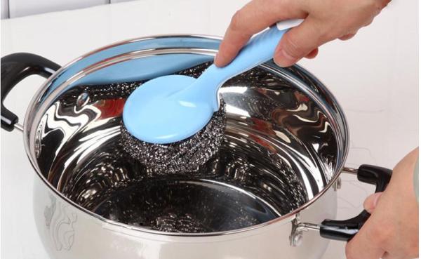 AISI 410 / 430 / 304 Stainless Steel Scrubber With Handle For Household Cleaning