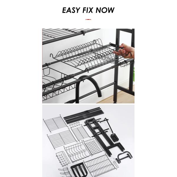 Stainless Steel Adjustable Over Sink Dish Rack 2 Tiers 780mm Height 255mm Width