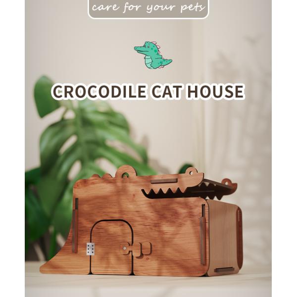 Pet House for Cats Crocodile Wooden Cat House Indoors Cat Bed House 57*32.5*33cm