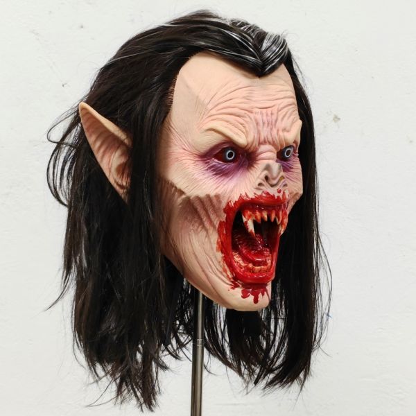 Realistic Vampire Latex Mask with Long Black Hair, Creepy Horror Monster Full Face Mask for Halloween, Haunted House, Cosplay Party, Scary Costume Events, Wholesale Custom Latex Mask Manufacturer