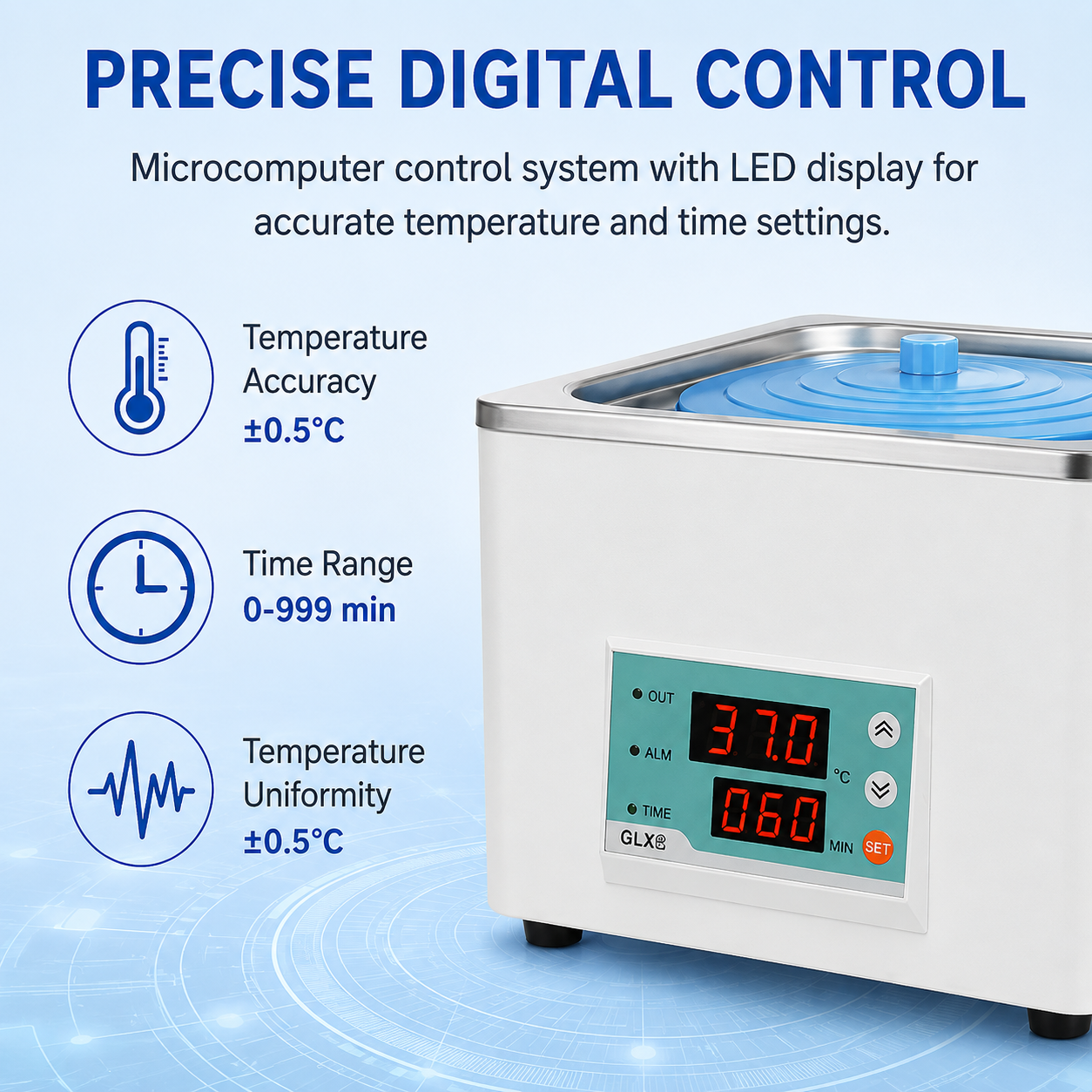 Cenlee Digital Constant Temperature Water Bath 300W Laboratory Heating Bath for Medical Sample Incubation and Testing
