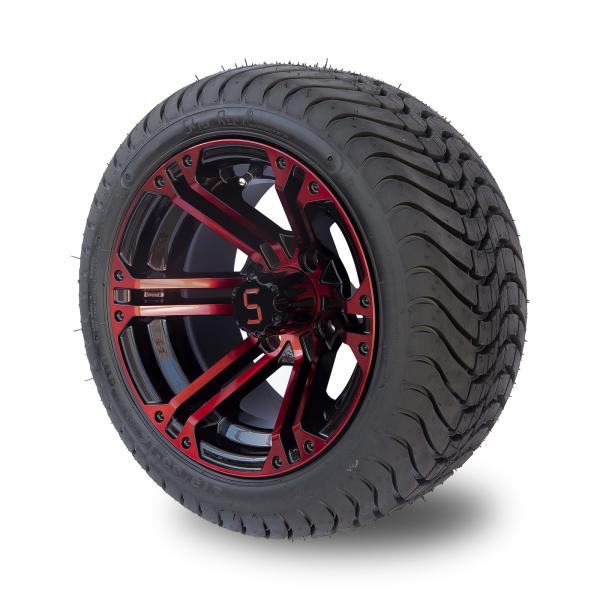 Red / Glossy Black Aluminum 12 Inch Golf Cart Wheels And Tires 215/35-12 Tyre