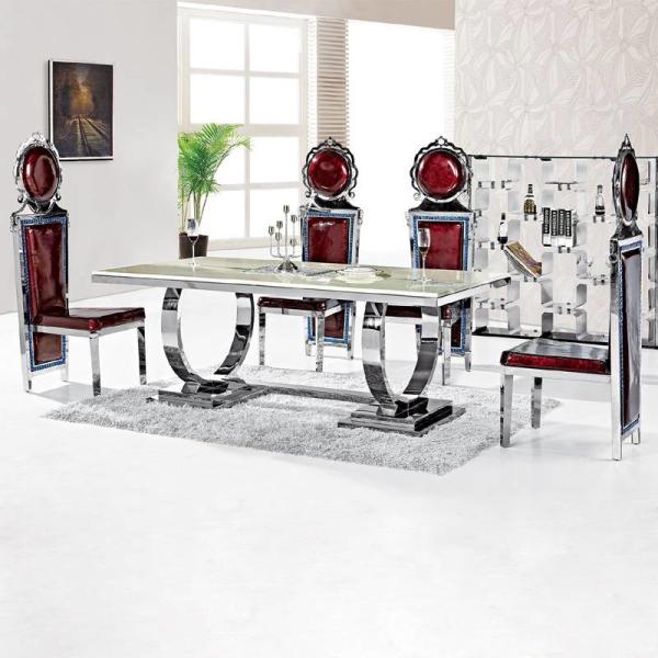 Серебряный роскошный обеденный стол 6 Seater комфорта 150X90X75 закалил стеклянную верхнюю часть
