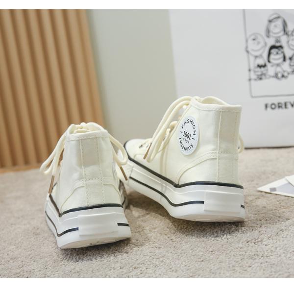 Wholesale new triple vulcanized high quality high top oval toe canvas shoes for women