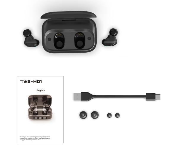 Auriculares de botón sin manos inalámbricos verdaderos de la cancelación de ruido del negro de Bluetooth Tws (para el iPhone)