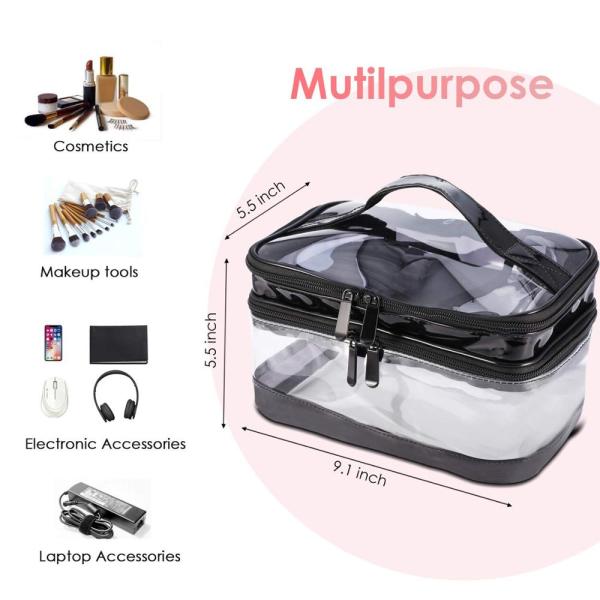 Two Layers Vinyl Cosmetic Bag Portable Transparent