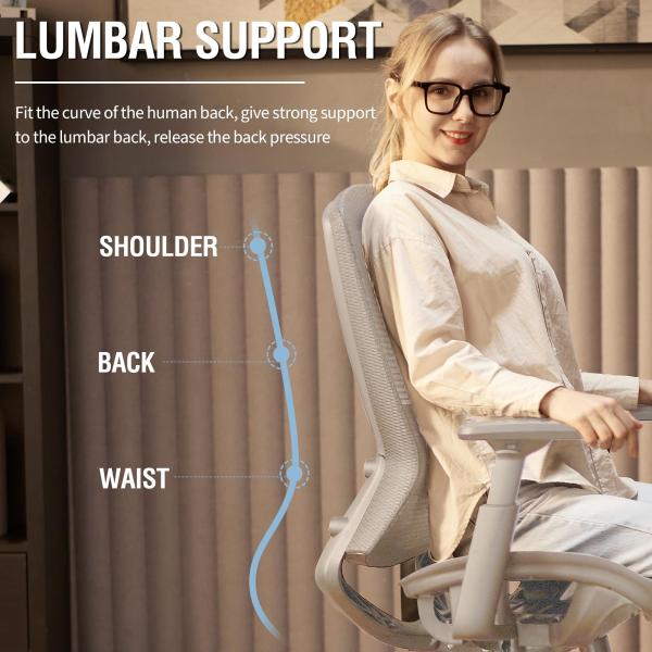 Adjustable Lumbar Support Armrests Mesh Office Chair Sturdy Task Chair with Solid Back