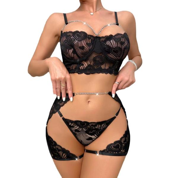 Женское белье дам сетки шнурка сексуальное устанавливает соблазнение перспективы нижнее белье 3 частей