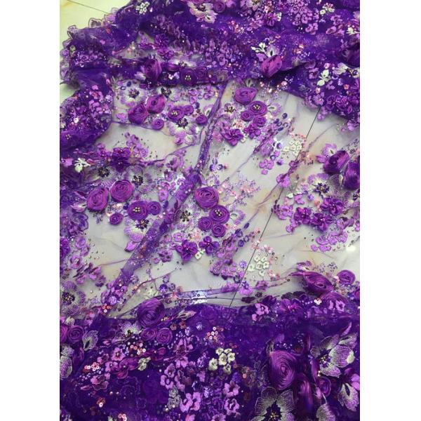 Tissu de luxe de dentelle de fleur de la guipure 3D pour le pourpre de largeur